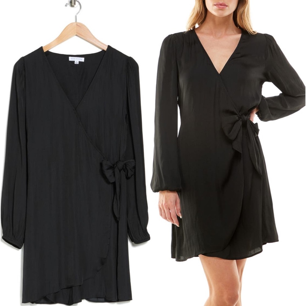 Socialite Satin Long Sleeve Wrap Dress